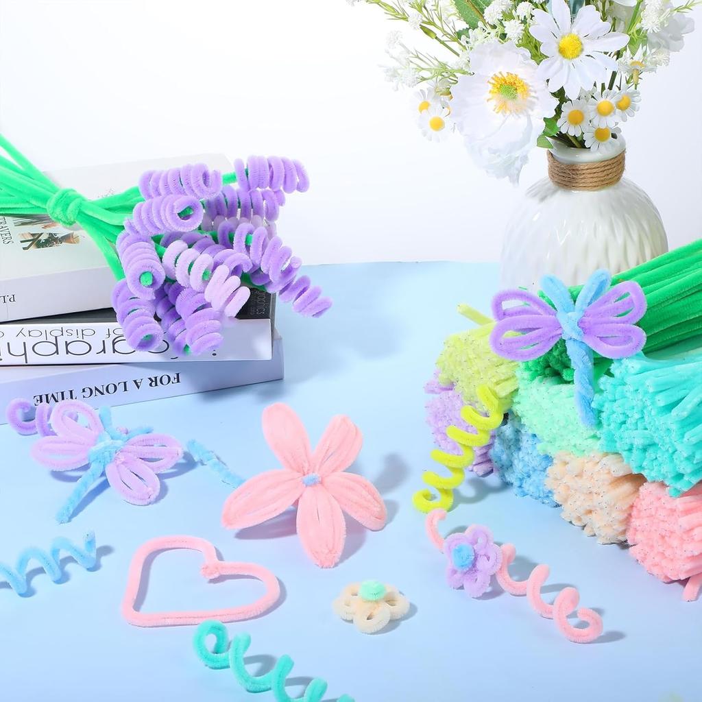 500/1000 Pcs Pastel Macaron Pipe Cleaners Chenille Stems 11.8 Inch Bulk Pipe Cleaner Flower Assorted Fuzzy Sticks for DIY