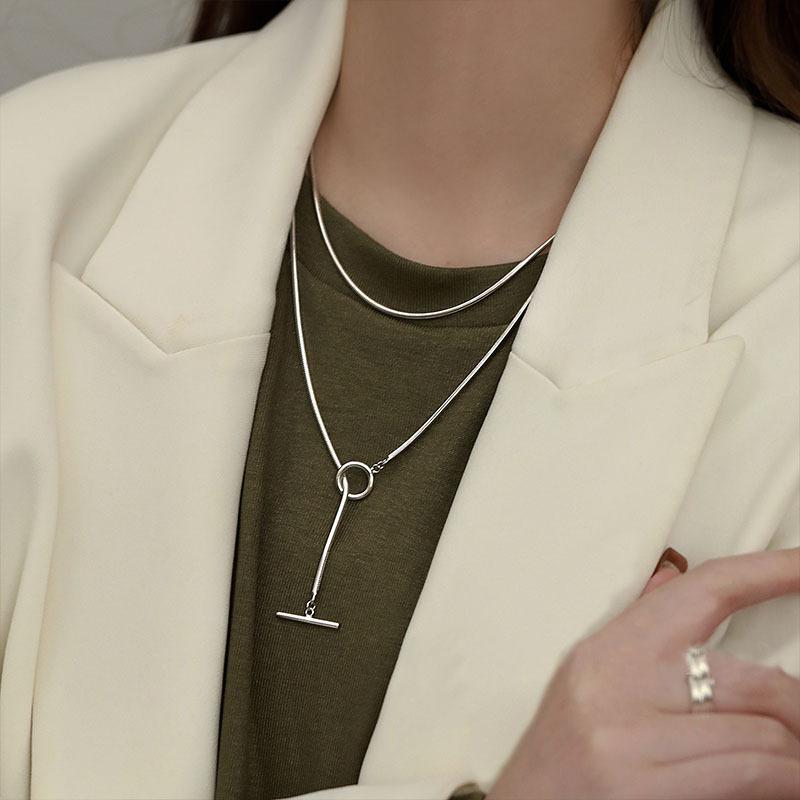 Кольцо OT пряжка двухслойное ожерелье женское простое холодный ветер ins темперамент дизайн змеиная кость цепь