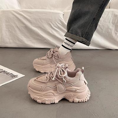 Женские кроссовки на толстой подошве для увеличения роста весной и осенью новые популярные белые повседневные спортивные туфли