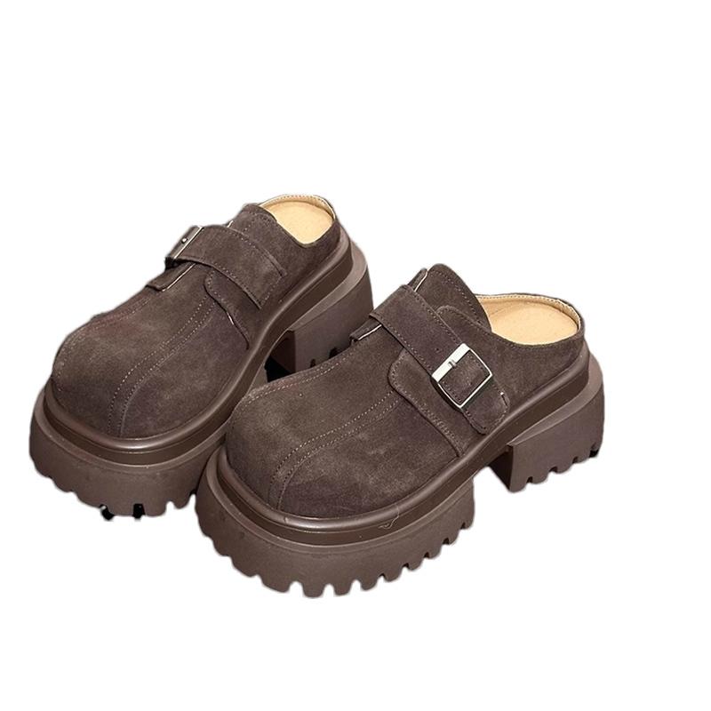 Замшевые туфли на толстой платформе женские мюли модные туфли на высоком каблуке 2025 тренд зима новый бренд пряжка повседневные женские туфли