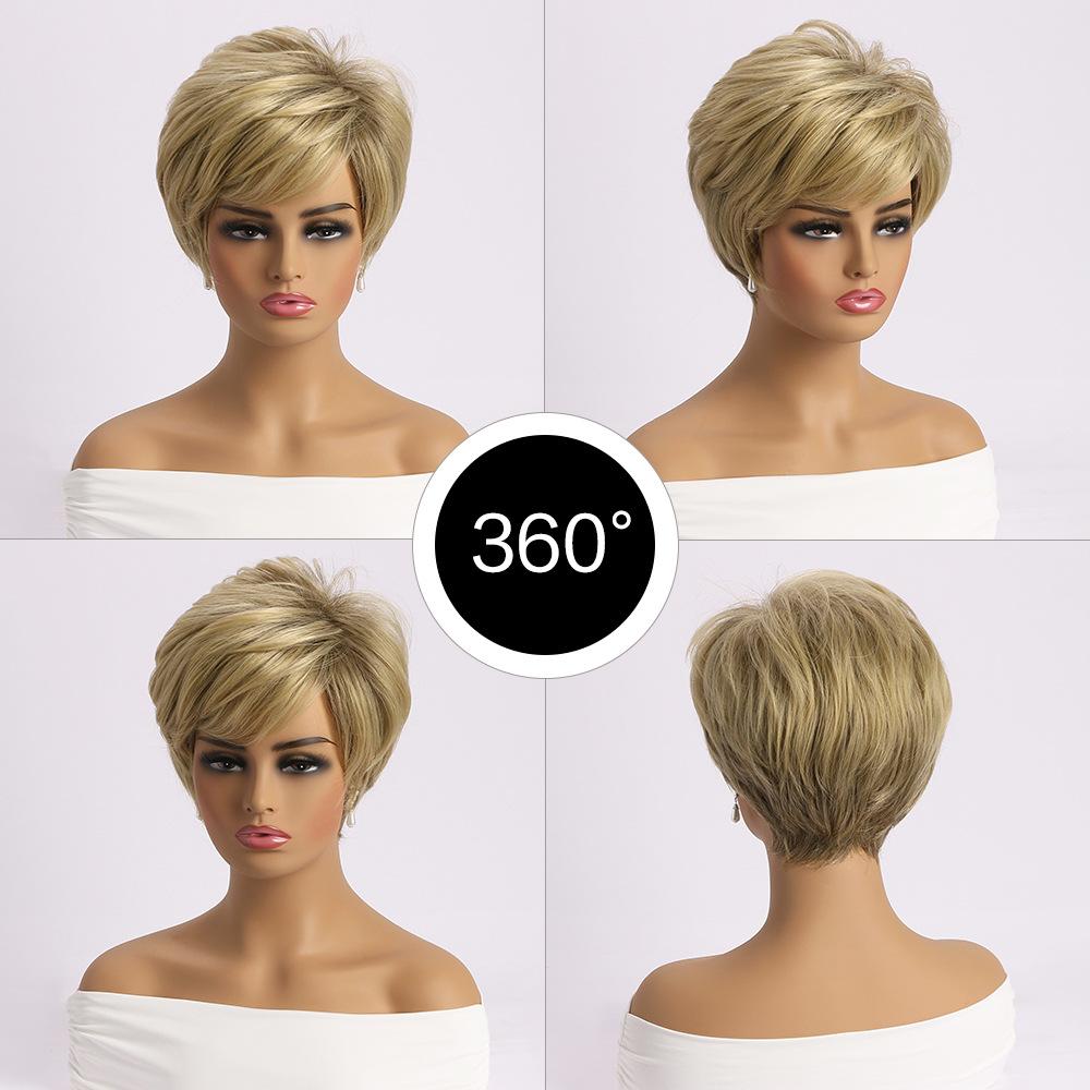 European and American Style Women Short Straight Blonde Wig Fashion Daily Use Natural Looking Synthetic Fiber Wig