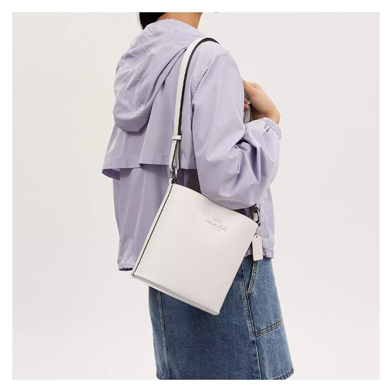 COACH shoulder bag Sophie 22 Adjustable Strap with Magnetic Snap Buckle Fine Pebbled Leather Bucket Crossbody Small Women's Silver with Chalk