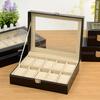 Yousheng Watch Storage Box with Transparent Window And Lock Wooden Bracelet Organizer Faux Leather Dustproof Jewelry Storage Case