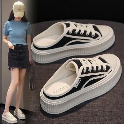 Женские парусиновые тапочки без шнуровки, модные кроссовки на платформе, повседневные прогулочные туфли на плоской подошве, праздничная обувь без шнуровки с открытой спиной