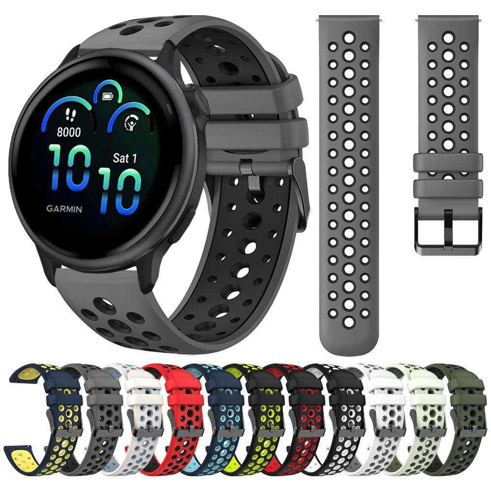 Мягкий двухцветный силиконовый ремешок 20 мм 22 мм для Garmin Vivoactive 6 5 4 / Forerunner 265 255 165 245 Music / Venu 3 2 Plus