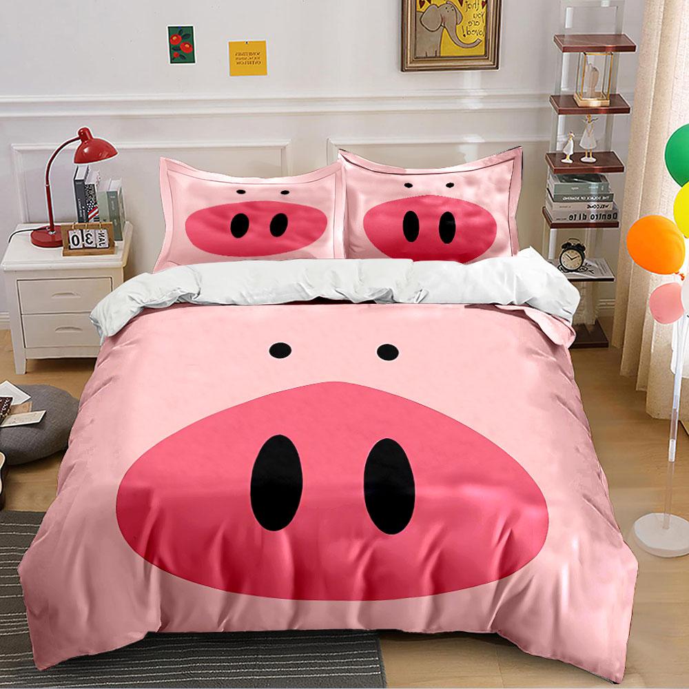 Cute Pink Pig Face Design Bedding Duvet Cover Set Duvet Cover Pillowcases (1*Duvet Cover 2*Pillowcases, without duvet insert)