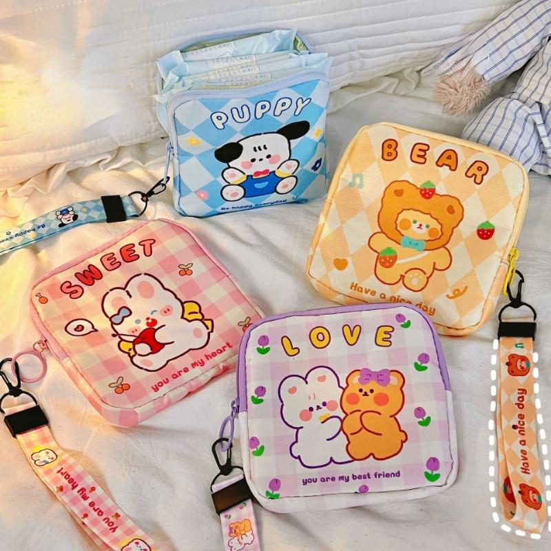 Женская милая косметичка, тампон для макияжа, медведь, кролик, салфетка, сумка для хранения, гигиеническая сумка, мини-кабели для передачи данных, органайзер, сумки