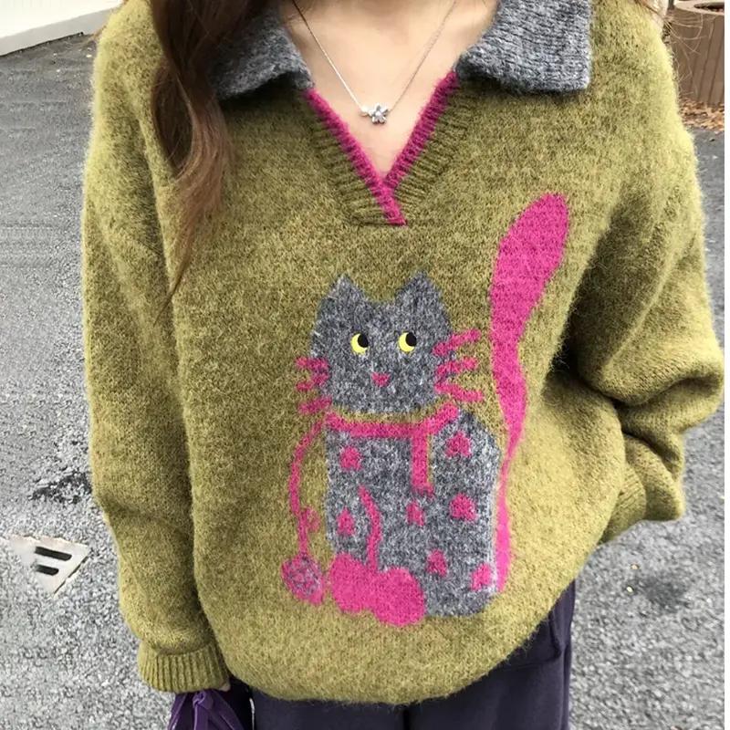 Свитер для женщин зимний хлопковый утолщенный пуловер теплый вязаный эластичный с длинным рукавом оверсайз джемпер свитер топы