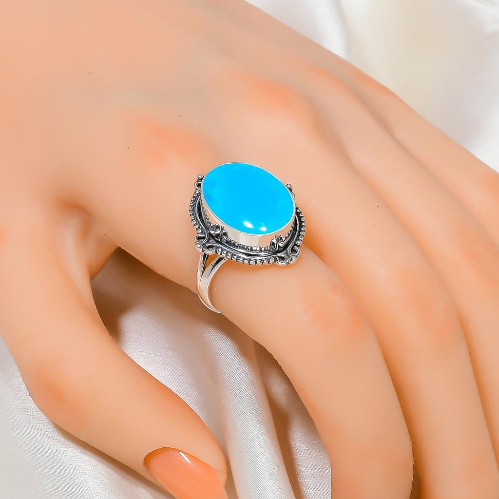 Magnesite Turquoise 925 Sterling Silver Ring V4570, Blue Ring, Oval Ring, Valentin's Day Gift, Gift For Her, Birthday Gift, Handmade Jewelry, Silver J