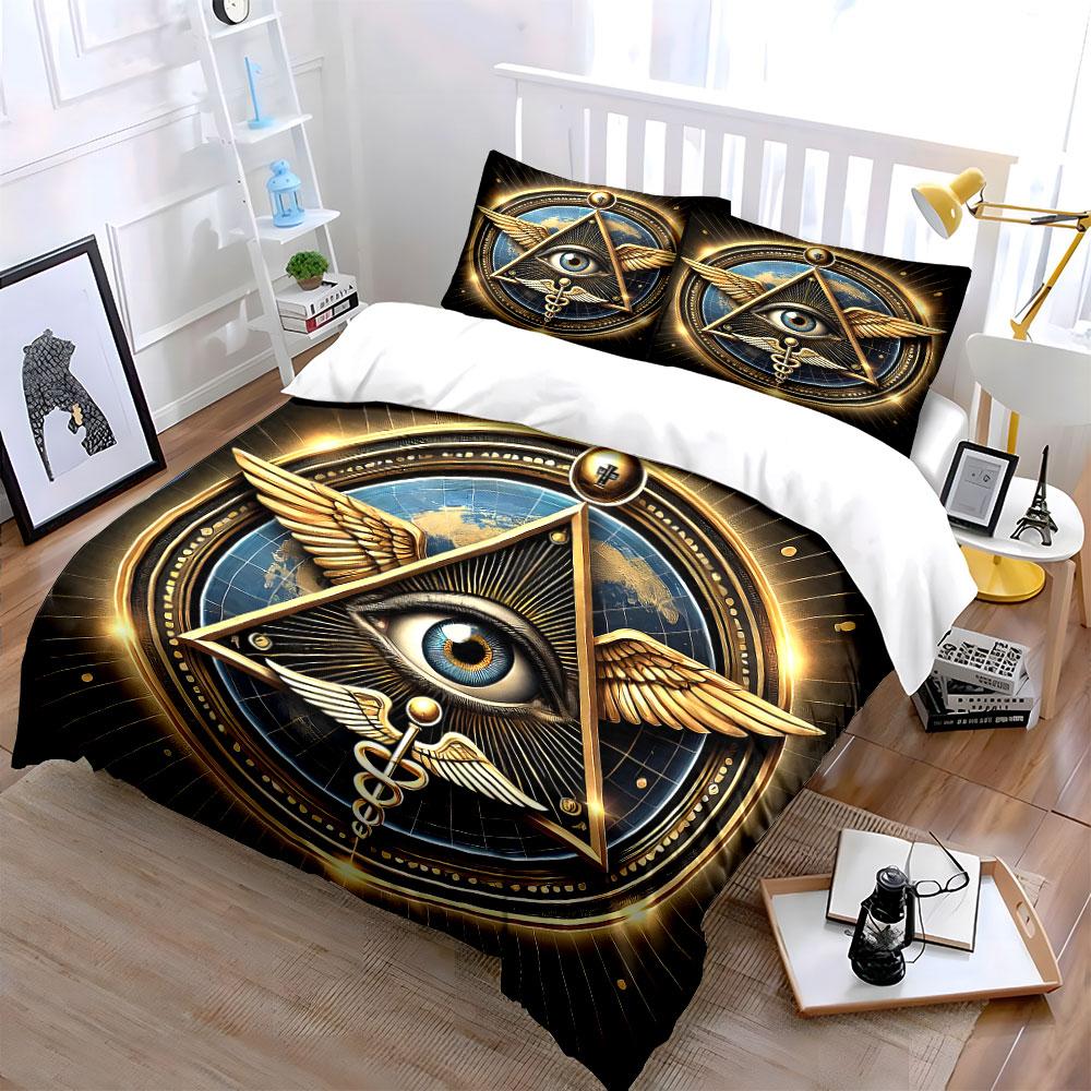 Eye, triangle, wings, globe. Bedding sets Duvet cover sets Duvet covers Pillowcases(1 * Duvet Cover 2 * Pillowcases without duvet insert)