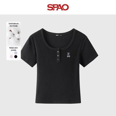 Женская облегающая футболка SPAO с вышивкой синего медведя