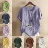 Women's Fashion Round Neck Short Sleeve T-shirt Casual Cotton Linen Graphic Shirt Leisure Loose Dragonfly Prined Summer Blouse Tops