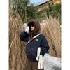 Navy Blue Fur Collar Short Cotton-padded Coat for Women's New Hooded Winter Cotton-padded Jacket for Women