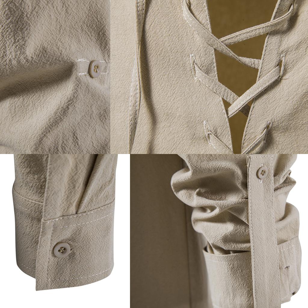 Мужская рубашка европейского размера из хлопка и льна на весну и осень с длинным рукавом в стиле хиппи, пляжная рубашка с воротником-стойкой