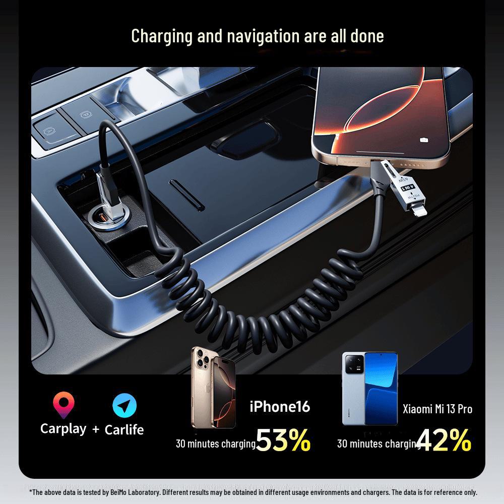 [True PD65W+27W] Телескопическое зарядное устройство 4-в-1 Double Magic Spring 65 Вт для Apple, Huawei, iPhone 16