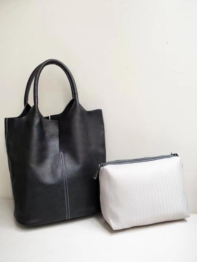 Сумка-ведро из коровьей кожи высшего слоя: Подлинная Сумка из Мягкой Кожи, Большая A4 для Поездок на Работу, Повседневный Универсальный Стиль для Белых Воротничков