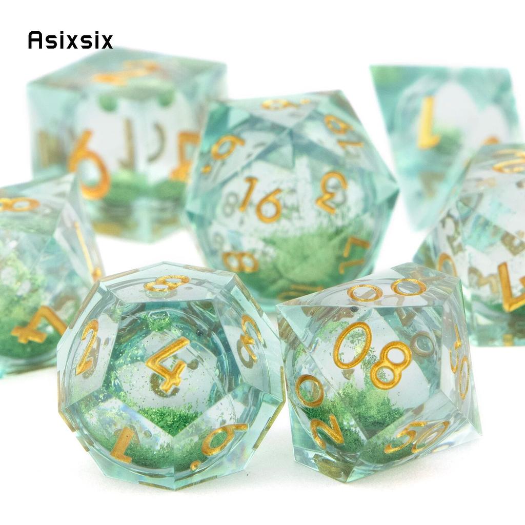 7 шт. зеленая смола, струящийся песок, золотой номер, острые края, многогранные кости, подходят для настольной игры в жанре RPG