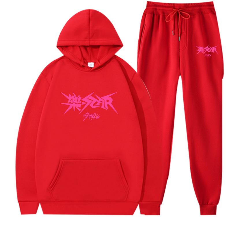 New straykids peripheral Harajuku printed men's and women's sweatshirts sweatpants set hoodie straight pants cover