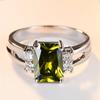 1Pc Rectangle Cut Olive Green Stone CZ Ring Fashion Silvery Color Love Engagement Ring Vintage Wedding Rings