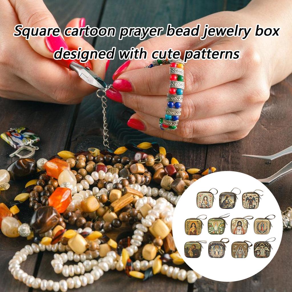 Rosary Prayer Bag Zipper Rosary Pouches Religious Jewelry Storage Box for Prayer Bead Earrings Portable Headphone Bag