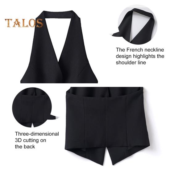 Женский жилет с V-образным вырезом на шее, пиджак на пуговицах с открытой спиной, укороченный жилет без рукавов, винтажный нарядный жилет