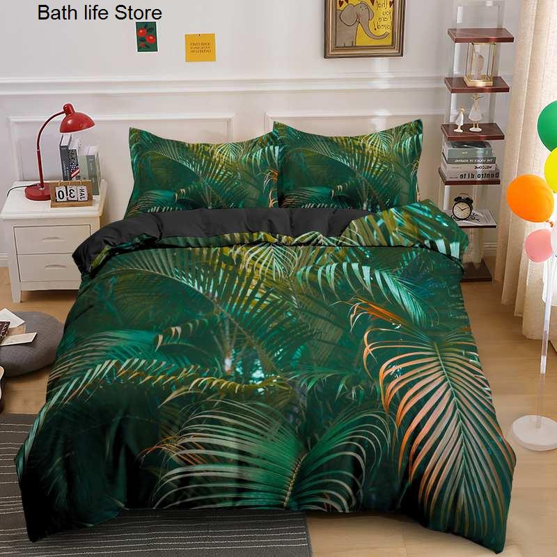 3D Printed Duvet Cover Set with Pillowcases Tropical Rainforest Bedding Set Green Tropical Plants Leaves Printed Bedding Set