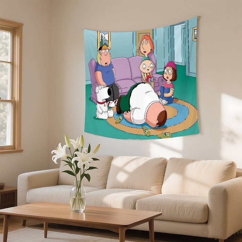 FFamily Cartoon GGuy Tapestry Wall Hanging Tapestry Art Deco Blanket Curtain Hanging At Home Bedroom Living Room Decor