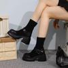 Новые весенние и осенние однотонные модные круглые носки с пряжкой из сетки удобные квадратные каблуки рукава женские короткие сапоги