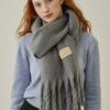 ADAUL Simple Patch Wool Long Muffler - Darkgrey