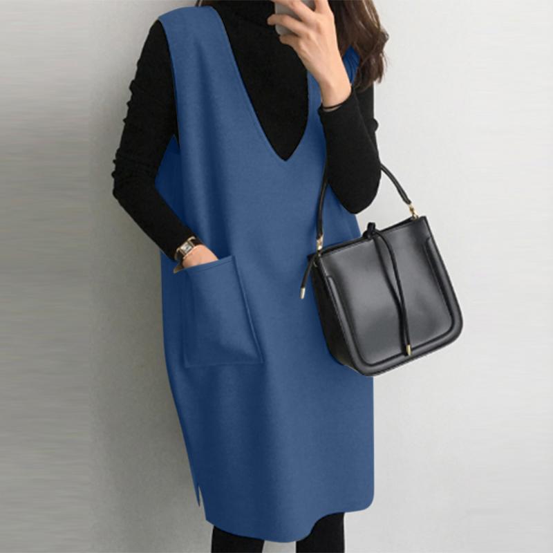 ZANZEA Женское повседневное платье-жилет из тонкой шерстяной ткани без рукавов