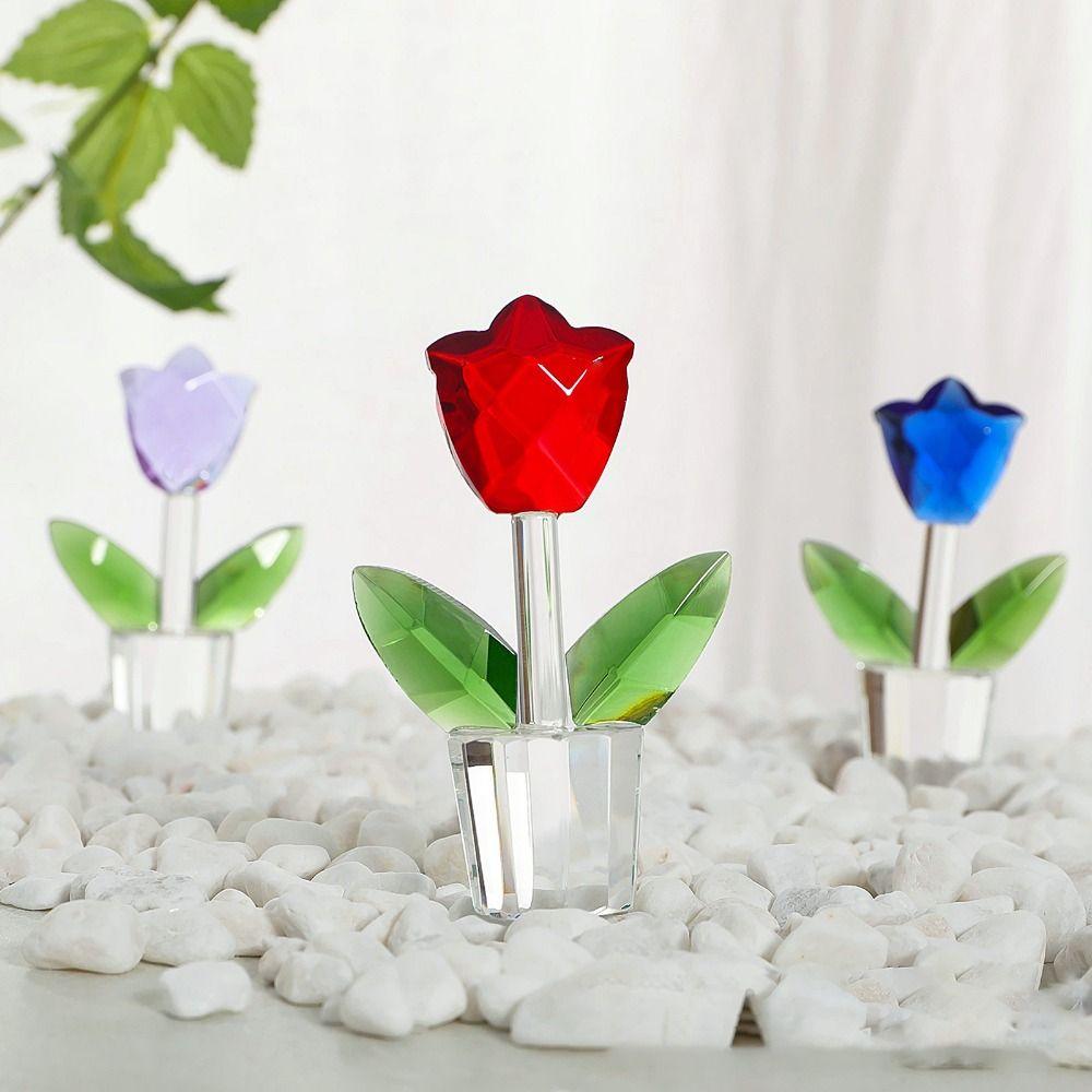 Резные хрустальные статуэтки подсолнуха, милая статуэтка букета тюльпанов, хрустальные украшения в виде тюльпанов, декор для стола