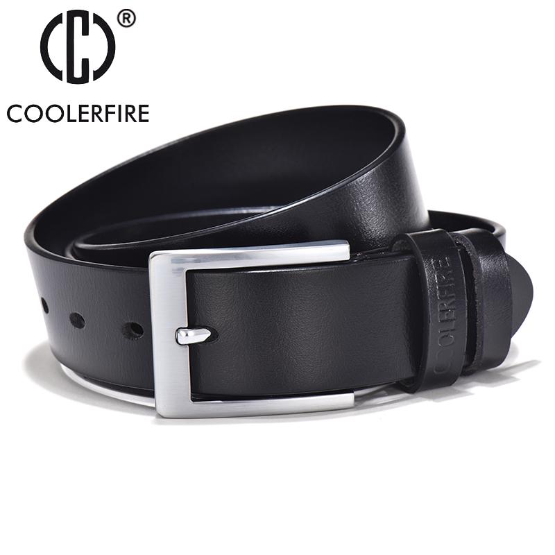 Ремни COOLERFIRE для мужчин, черный и коричневый верхний ремень из натуральной кожи с большой серебряной пряжкой, деловой ремень