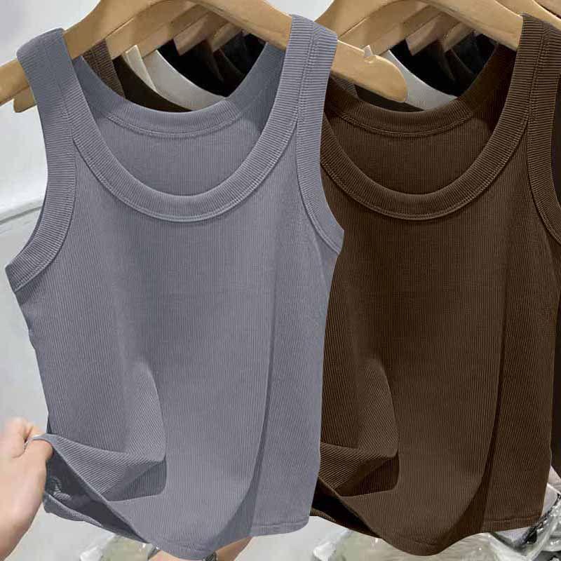 Женский топ на бретельках в рубчик из ледяного шелка с U-образным вырезом и бретельками для весны и лета