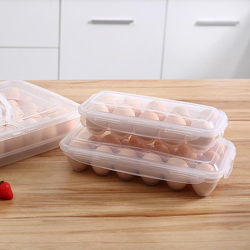 Egg storage box anti-fall storage rack kitchen egg box egg tray household plastic refrigerator crisper with lid 18 compartments without portable (egg
