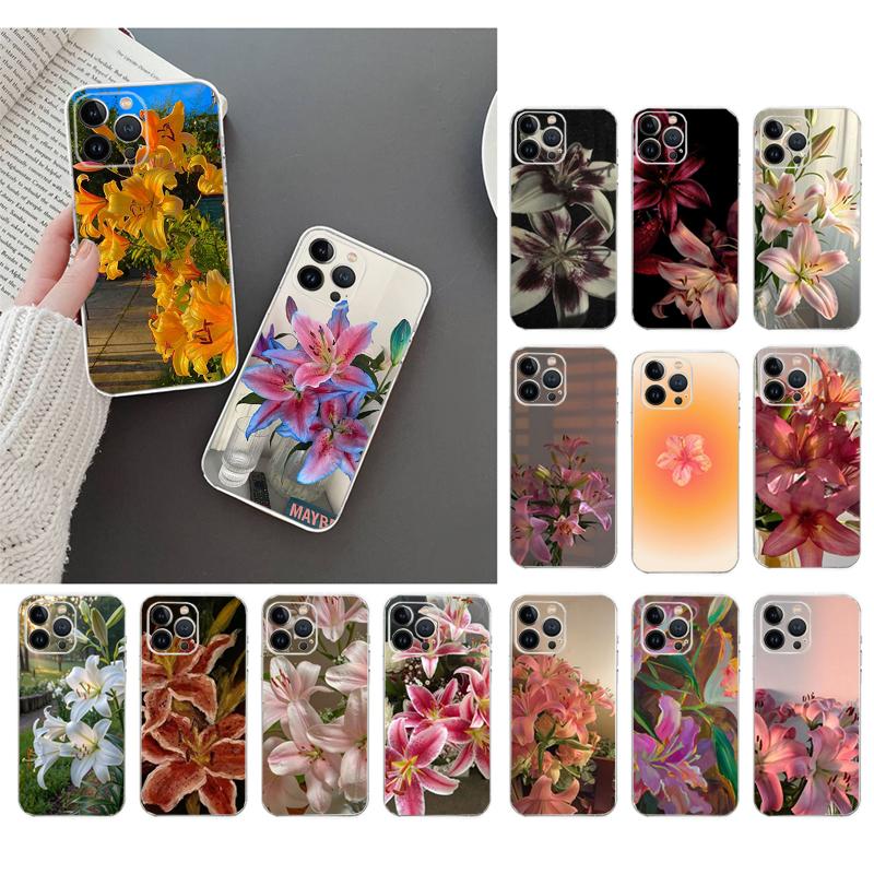 Phone Case For iPhone 17 Pro Max 17 Air 16 15 14 13 Pro Max 15 16 Pro 15Plus Lily Flower Silicone Cover