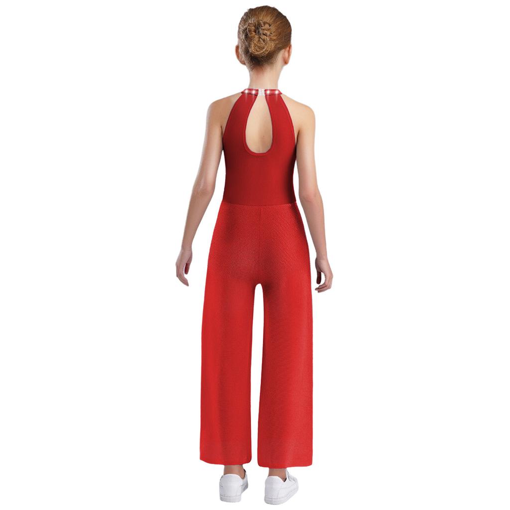 Боди для танцев со стразами для девочек - Блестящий комбинезон без рукавов с вырезом-капелькой на спине и разрезами по бокам, со встроенными трусиками для выступлений