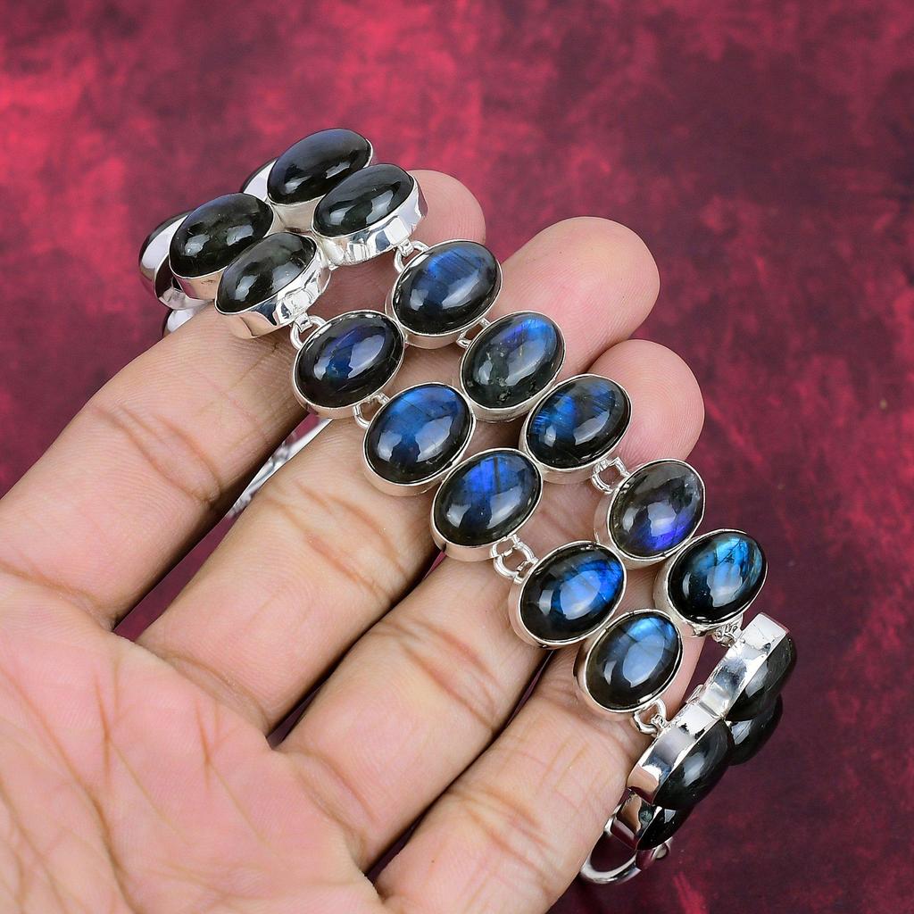 Ювелирные изделия с лабрадоритом, браслет из цельного серебра 925 пробы с драгоценными камнями, украшения ручной работы, на День памяти