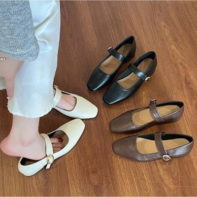 Мода 2025 Новые туфли Джейн для женщин Ретро стиль Квадратный носок Низкий каблук Одинарные туфли Мягкие и удобные Балетки Zapatos Mujer