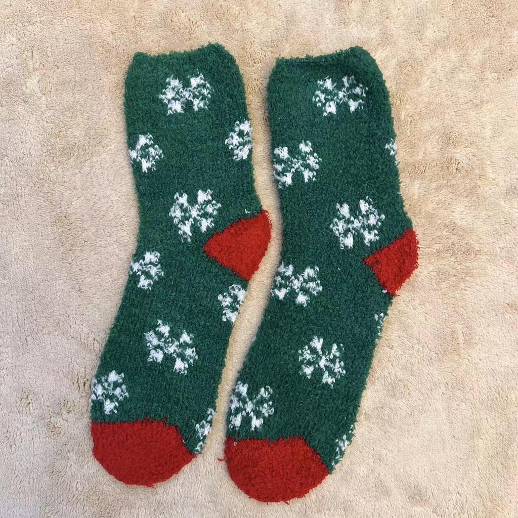Уютные рождественские носки из кораллового флиса: Бархатные Санта Полусторонние, Теплые Напольные Чулки для Осени и Зимы