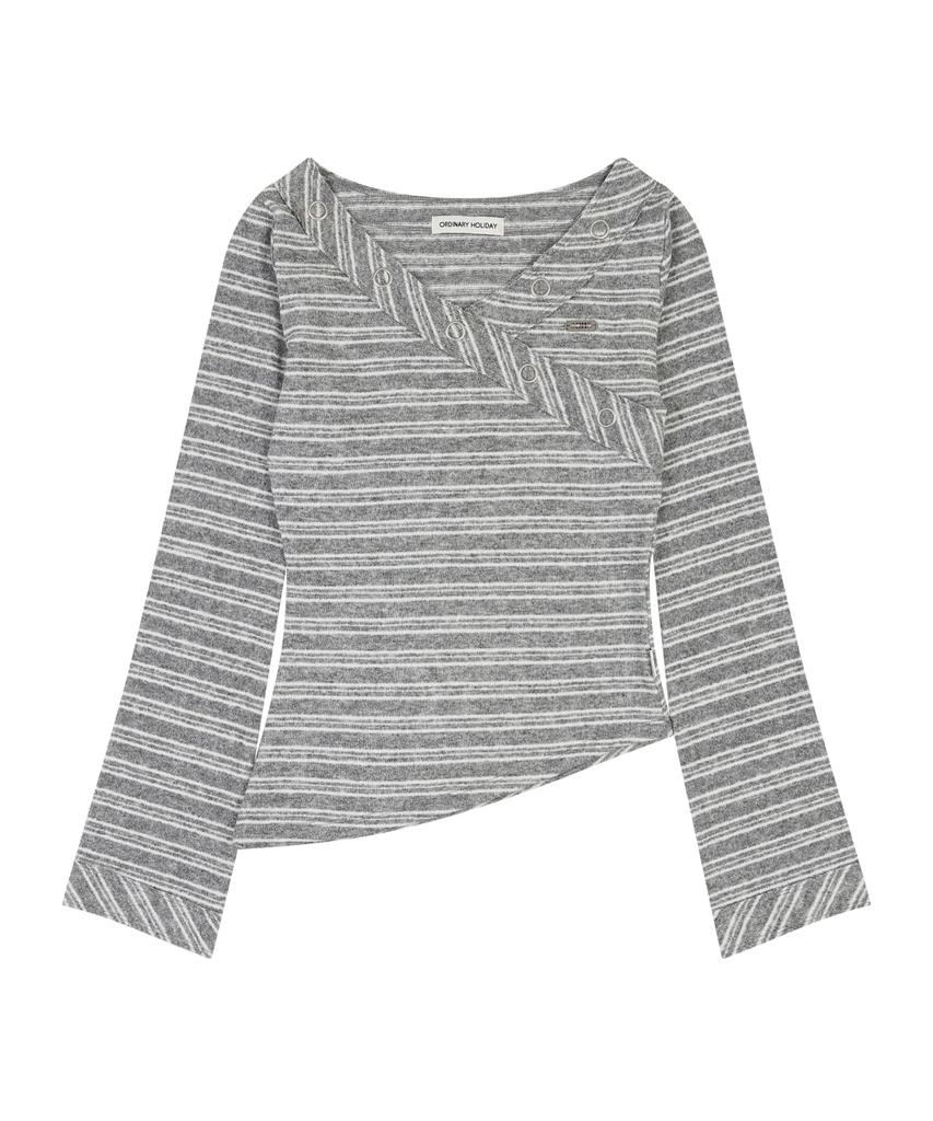 ORDINARY HOLIDAY Stripe V Neck T-Shirt [Gray]