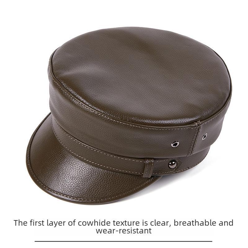Унисекс натуральная кожа капитанская шляпа: Немецкий берет в стиле ретро-панк-мотоцикла Harley.
