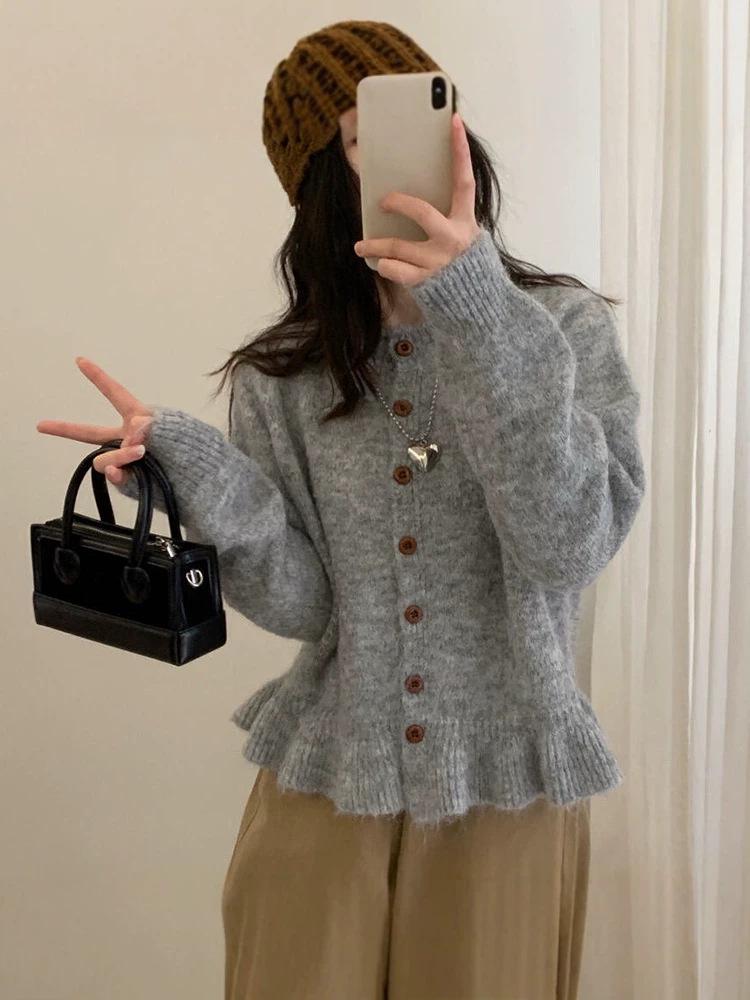 Korean Style Lace-Trim Knit Cardigan for Women - Soft, Fluffy, and Loose Fit for Spring and Autumn