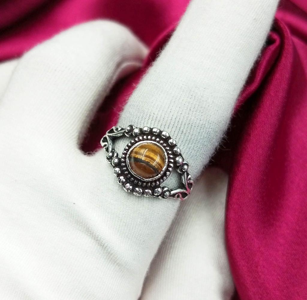 Драгоценный камень "Тигровый глаз" из стерлингового серебра 925 пробы с покрытием в стиле бохо США SZ 6,5 Ювелирное кольцо NCR-R529