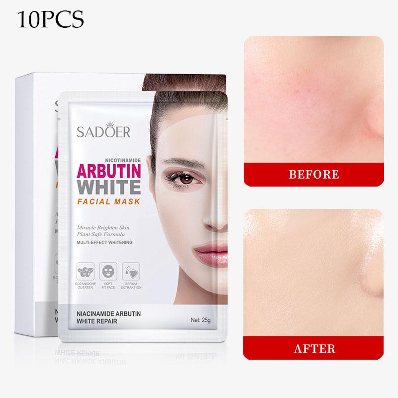 10pcs SADOER Nicotinamide Arbutin Whitening Facial Mask Moisturizing and Pore Shrinking Facial Mask