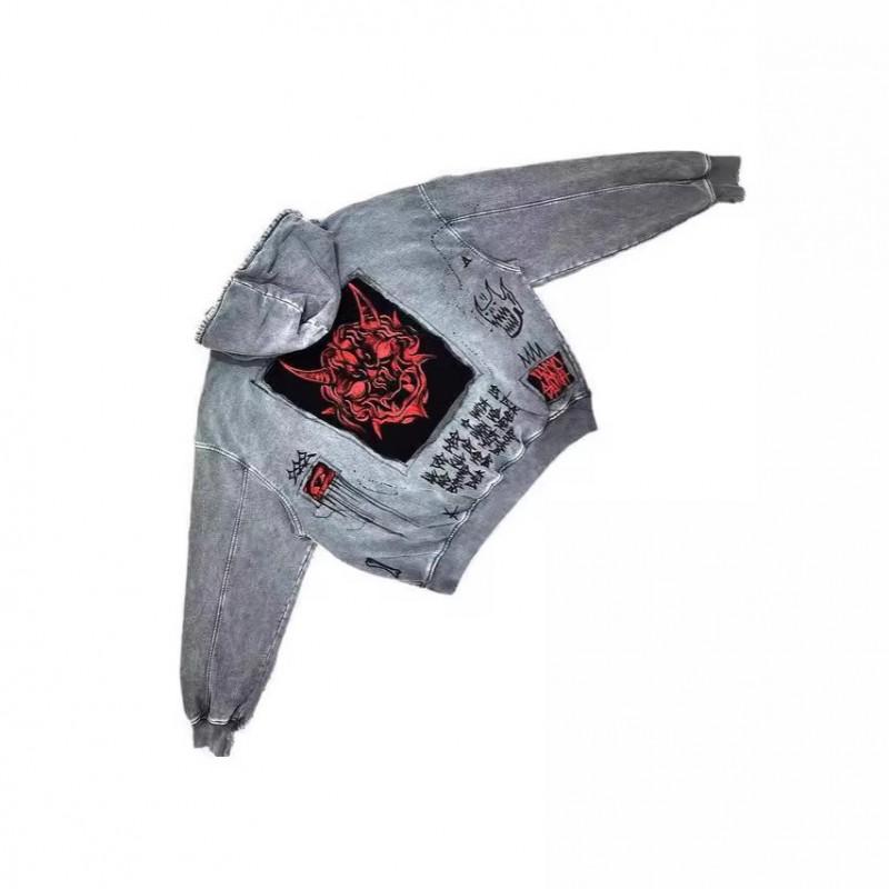 Unisex Y2K Streetwear Hooded Oversized Sweatshirt With 3D Devil Print Patch Appliqu