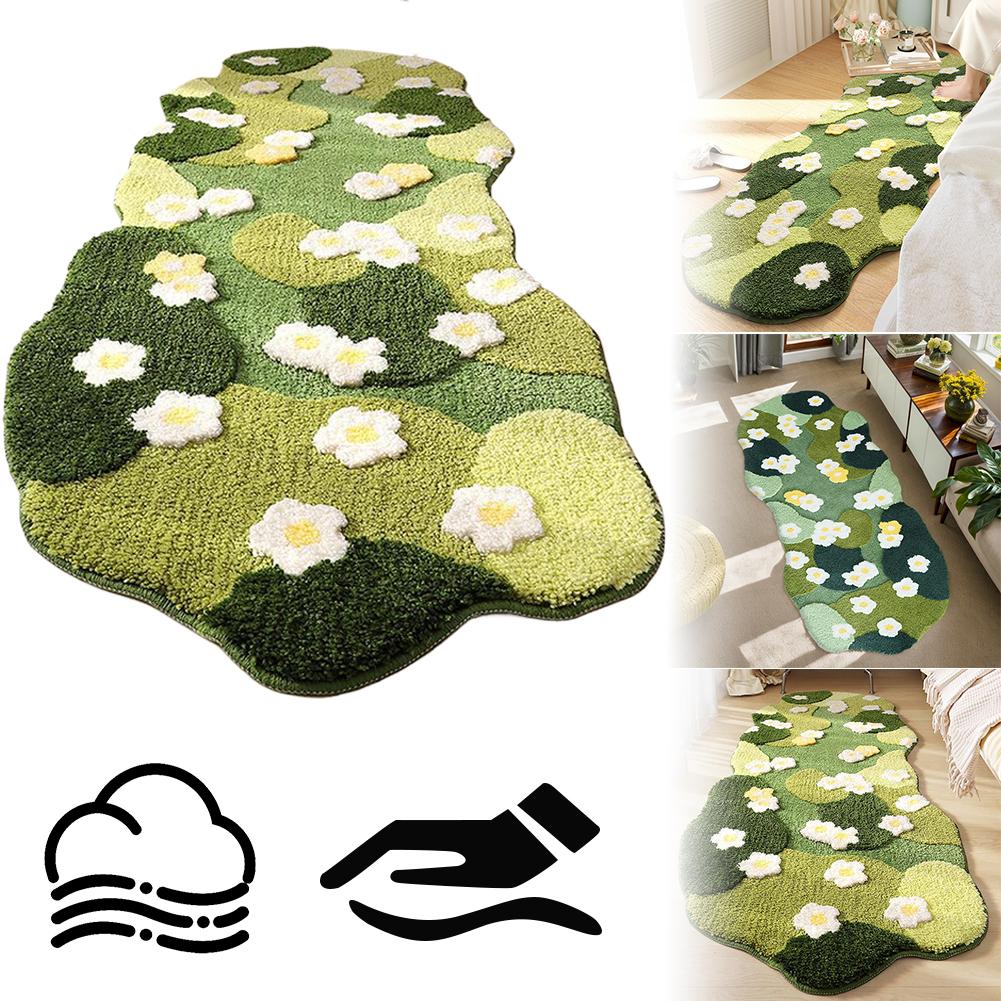 Nordic Style 3D Moss Green Carpet Fluffy Forest Floor Mat Irregular Design Bedroom Rug for Living Room Decor