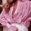 Женская рубашка с лацканами во французском стиле, с длинным рукавом, повседневные топы, однотонная свободная рубашка с пуговицами и планкой, повседневная одежда