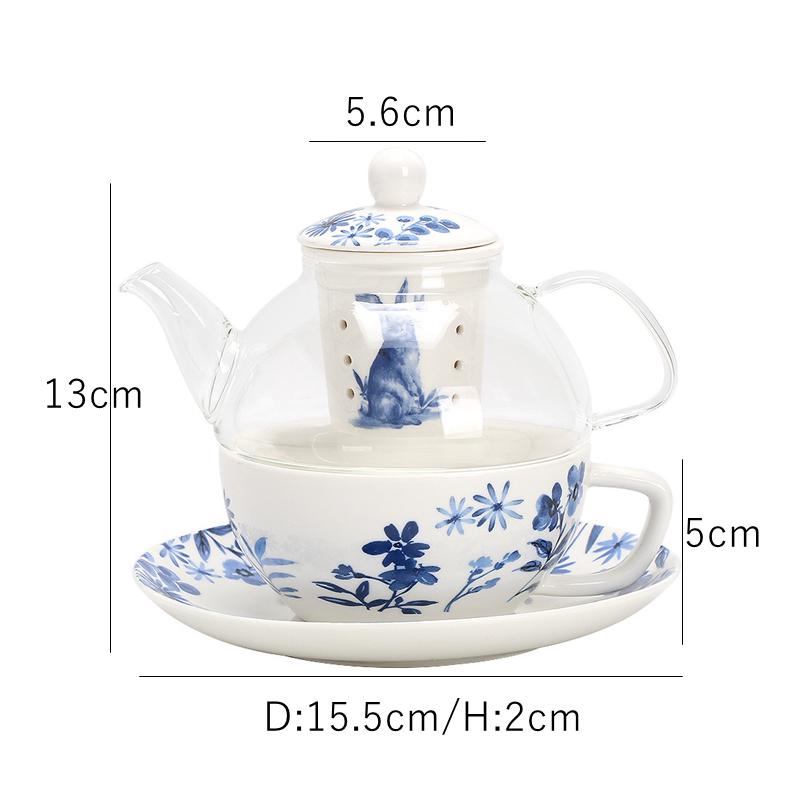 Синий цветок фарфоровый чайный набор для одного стеклянный чайник керамическое ситечко для чая чашка блюдце кофейная кружка посуда набор для чая кролик