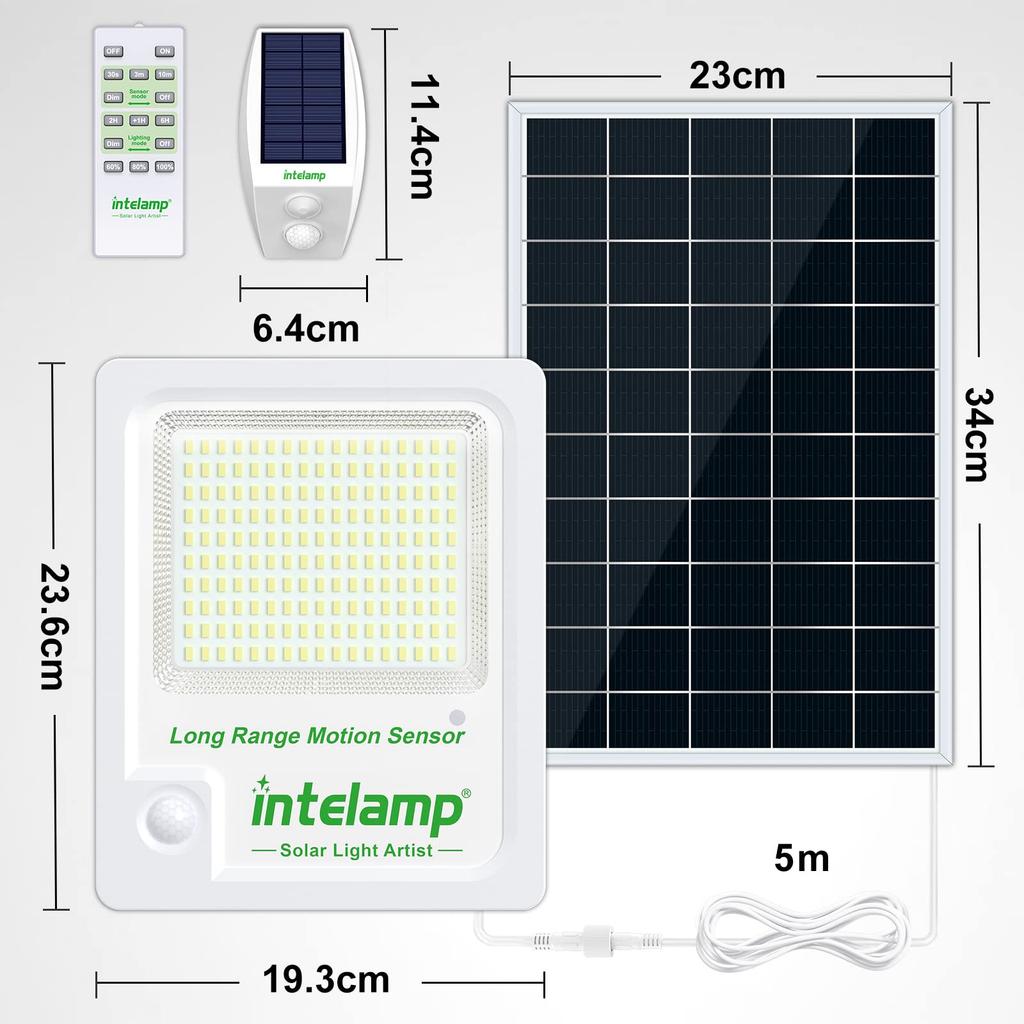 Intelamp Solar Light with Motion Sensor for Outdoor LED 170 Maximum Lumens of 2000 High High Solar Automatic 3 Intelligent No Electricity IP65