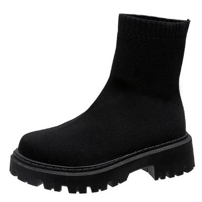 SyfIyno Новые Носки Обувь Женская Эластичная Ткань До середины икры Повседневные Ботинки на платформе Сетевые Красные Вязаные Короткие Ботинки Женские Большого размера Ботильоны